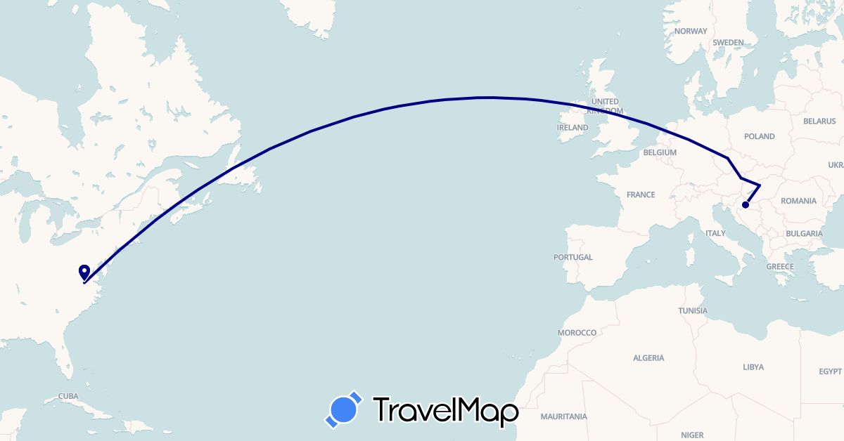 TravelMap itinerary: driving in Austria, Czech Republic, Croatia, Hungary, United States (Europe, North America)